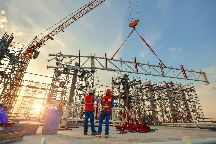 steel workers, concrete, formwork